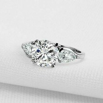 2.61Ct White Round Moissanite &amp; Pear Cut Engagement Ring 14k White Gold Size 7.5 - £193.03 GBP