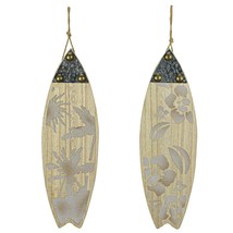 16 Inch Carved Wood & Metal Surfboard Wall Hanging Beach Home Decor Art Set of 2 - $37.39