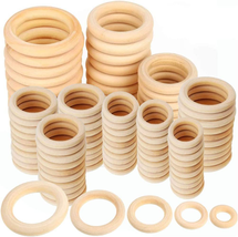 100 PCS 5 Sizes Natural Wood Rings, Unfinished Smooth Wooden Ring, Wood ... - $12.85