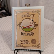Hallmark Snoopy The You Did It! Diet Award Wood Wall Plaque USA 6.25x5&quot; Vtg READ - £10.93 GBP