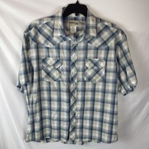 Rustler By Wrangler Vintage Pearl Snap Plaid Western Shirt Short Sleeve XL Blue - £9.54 GBP