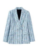 TRAF Women Fashion Tweed Double Breasted Blazer Coat And High Waist Zipp... - £89.44 GBP
