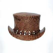 Crocodile Plated Brown Wax Leather Steampunk Hunter Teeth Band Motorcycle Top Ha - £50.93 GBP