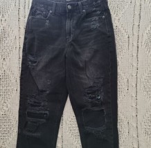 American Eagle Mom Jeans Women&#39;s Size 4 High Rise Slim Distressed Denim Black  - £11.62 GBP
