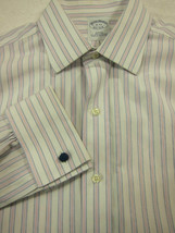 NEW Brooks Brothers Blue and Pink Stripe FC Cotton Slim Fit Dress Shirt 15x33 - £26.97 GBP