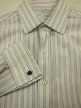 NEW Brooks Brothers Blue and Pink Stripe FC Cotton Slim Fit Dress Shirt ... - £28.76 GBP