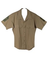 Creighton US Military Khaki Shirt 1st Army Short Sleeve 16-16.5 Wool Lar... - $34.65