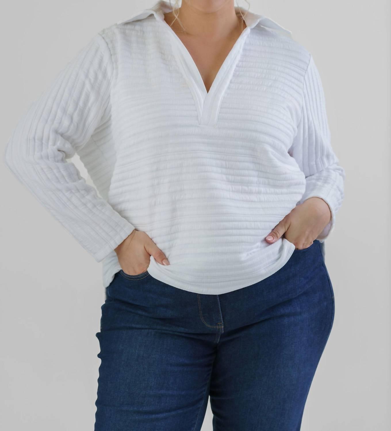 Nic + Zoe Textured Stripe V-Neck Polo Top - Plus Size Size 1X - $70.29