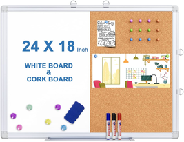 Magnetic White Board and Cork Board Combo, 24 X 18 Inches Whiteboard Bul... - £39.83 GBP