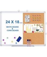 Magnetic White Board and Cork Board Combo, 24 X 18 Inches Whiteboard Bul... - £39.99 GBP