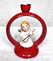 Vintage 1950-60s Christmas Red Open Circle Angel Playing Guitar Candle H... - $338.70 MXN