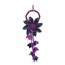 Vibrant Midnight Garden Black and Pink Sunflower Leather Ornament Keychain - £16.54 GBP