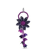 Vibrant Midnight Garden Black and Pink Sunflower Leather Ornament Keychain - £16.78 GBP