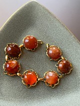 Vintage Lacey Goldtone w Variegated Orange Swirl Round Stones Bracelet without - £8.89 GBP