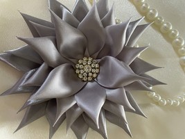 SILVER  KANZASKI SATIN FLOWER FOR BROOCH, CORSAGE OR HEADBAND - $11.88