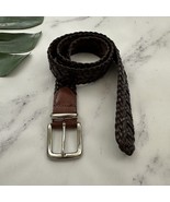 Partners Womens Vintage 90s Woven Leather Belt Size M/L Brown Brass Buckle - $31.12 CAD