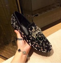 Luxury gold rhinestones sneakers Slip on bling bling mixed color flat shoes crys - £116.43 GBP