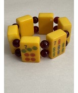 Bakelite MahJong Stretch Bracelet Tile Butterscotch Bead Tested Vintage MCM - $64.91 CAD