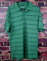 LL Bean Mens Polo Shirt Short Sleeve Striped Olive Green Medium M REG - £7.47 GBP