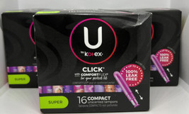 Pack of 3 U by Kotex Click Compact Tampons, Super Absorbency FREE SHIPPING  - £20.58 GBP