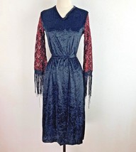 Vintage Black Velvet Gothic Witch&#39;s Dress Womens XSmall Orange Sleeves F... - £14.24 GBP