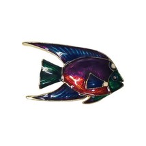 Vintage ANGEL FISH Enamel Gold Tone Rhinestone Brooch Jewel Tone Pin - $5.93
