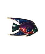 Vintage ANGEL FISH Enamel Gold Tone Rhinestone Brooch Jewel Tone Pin - $5.93