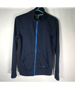 Adidas Women&#39;s Medium Zip Up Track Jacket Blue Spellout On Back ClimaLit... - $29.86 CAD