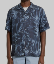 Theory Sz L Noll Bold Palm Print Camp Shirt Heron Blue Short Sleeve $165... - $44.54