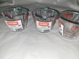 Pyrex 3 Cup Prepware Measuring Cup Clear Red Graphics Clear Baking Glass Lot 3 - £23.74 GBP