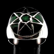 Sterling silver Wicca ring Faery Elven Star on Green enamel dome Pagan Witchcra - £103.91 GBP