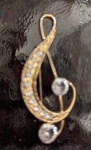 vintage Gold Tone &amp; Rhinestone  &#39;G&#39; Clef Music Symbol Pin Brooch - £9.49 GBP