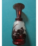 Antique Cranberry Red Hand Blown 7&quot; PAIR OF BOHEMIAN VASES - $146.95 CAD