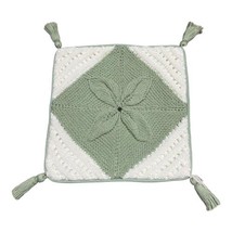 Crochet Handmade Mint Green Flower Throw Pillow Cover Cottage Granny Cor... - £24.36 GBP