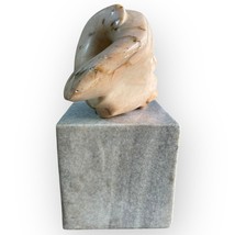 Abstract Sculpture Modernist Figure Carved Soapstone on Marble Base - $668.24