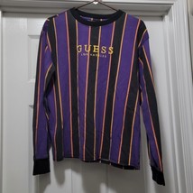 VTG GUESS Los Angeles Long Sleeve Shirt Purple Black Striped Tag Sz S / ... - $24.87