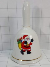 Unbranded Vintage White Ceramic Christmas Bell w/ Gold Trim &amp; Santa Picture #69 - £4.72 GBP