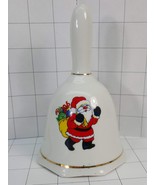 Unbranded VINTAGE White Ceramic CHRISTMAS BELL w/ Gold Trim &amp; Santa Pict... - $6.00