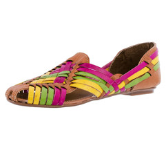 Womens Authentic Mexican Huarache Leather Sandals Slip On Rainbow #106F - £27.61 GBP