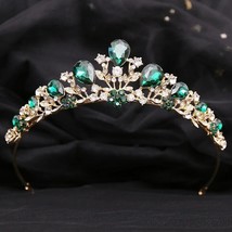 Green Crystal Crown | Gold Silver White Blue Red Bridal Crown Tiara | Cr... - £44.75 GBP