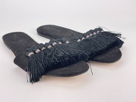 Halston Heritage Fran In Tobago Fringe Black Suede Flat Sandals Size 8.5... - £15.39 GBP