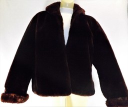 Mouton Lamb Fur Jacket Dk Brown Short Collar Rolled Cuffs 2 Pockets Fully Lined - £22.46 GBP