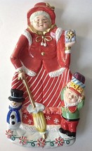 Mrs Claus Christmas Serving Tray Platter Old Lady w Parasol Elf Snowman - $29.95