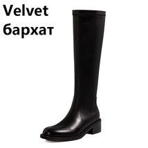 Round Toe Knee High Boots Winter Newest Genuine Leather Shoes Woman Heels Party  - £115.46 GBP