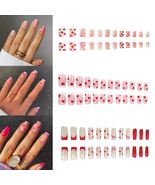 RIICFDD Heart Press On Nails Medium Square Glossy French Tip 72Pcs - $16.53 CAD