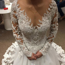 Elegant Long Sleeves Wedding Dresses Bridal Dress with Appliques - £181.88 GBP