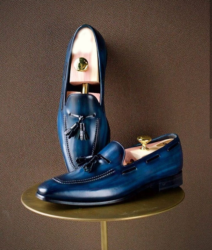 NEW Men's Handmade Blue Color Shoes, Men's Leather Tussles Slip On Loafer Shoes