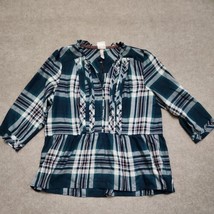 Knox Rose Plaid Top Womens XXL Green 3/4 Sleeve Popover Blouse Bohemian - £21.39 GBP