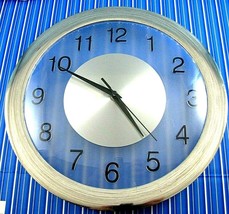 ROUND POLISHED STAINLESS LOOK QUARTZ 12&quot; WALL CLOCK LARGE BLACK HANDS &amp; ... - $19.34