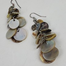 Vintage Elegant Chandelier Hook Mother of Pearl Earrings 2.5&quot; Dangle Drop - £12.73 GBP